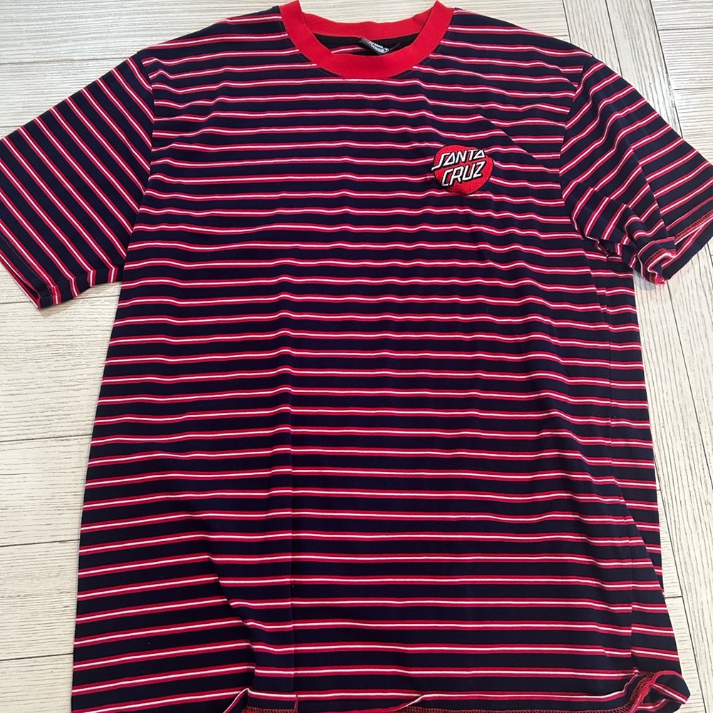 Santa Cruz Skateboards Men's Tee - Red and Black Stripes